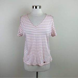 Michael Kors Peach Orange White Stripe Cold Shoulder Blouse Top Women Medium